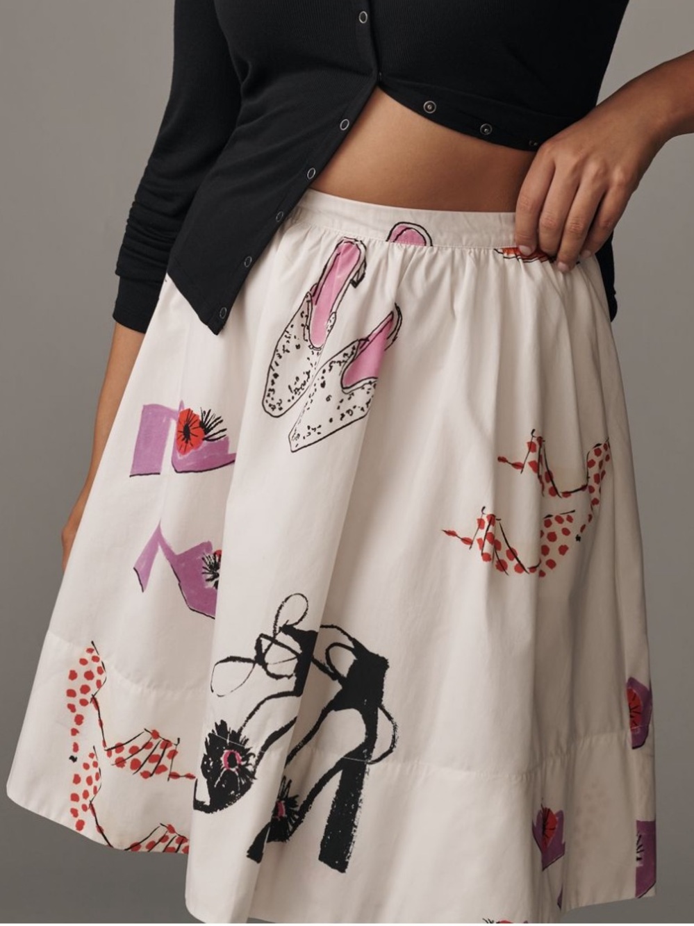 Maeve 2PC SET Shoe Print: Danielle Kroll Black Boxy Tee + Jacie Skirt w/pockets